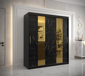 Dizajnová šatníková skriňa so zlatým zrkadlom MADLA 4 - šírka 180 cm, čierna