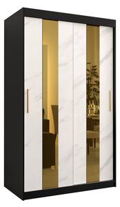 Dizajnová šatníková skriňa so zlatým zrkadlom MADLA 4 - šírka 120 cm, čierna / biela