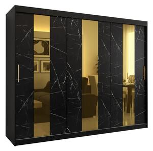 Dizajnová šatníková skriňa so zlatým zrkadlom MADLA 4 - šírka 250 cm, čierna