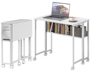 HOMCOM, skladací písací stôl, malý, 80 cm, biely, s kolieskami