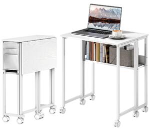 HOMCOM, skladací písací stôl, malý, 63 cm, biely, s kolieskami