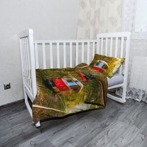 Sablio Mikroplyšové detské obliečky do postieľky Červená električka v lese - 120x90 / 40x60