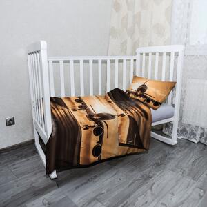 Sablio Mikroplyšové detské obliečky do postieľky Lietadlo pristávajúce pri západe slnka - 130x90 / 40x60