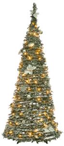 Umelý vianočný stromček biely syntetický materiál 185 cm zasnežený skladací s LED svetielkami
