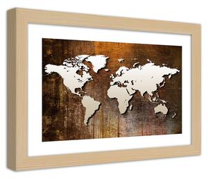 Gario Plagát Mapa sveta na dreve Farba rámu: Prírodná, Veľkosť: 100 x 70 cm