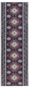 Koberec behúň modrá a červená polyester 80 x 240 cm orientálny geometrický vzor protišmykový vintage moderný štýl predsieň