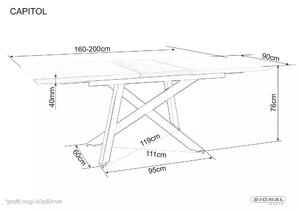 Signal Stôl CAPITOL dub/čierna konštrukcia 160(200)X90