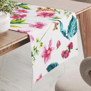 Biante Bavlnený behúň na stôl Sandra SA-383 Ružovočervené kvety s motýlikmi 35x140 cm