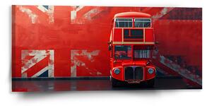 Sablio Obraz Červený poschodový autobus Vlajka - 110x50 cm
