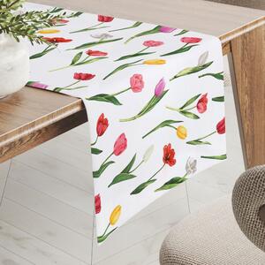 Biante Bavlnený behúň na stôl Sandra SA-506 Tulipány na bielom 20x120 cm