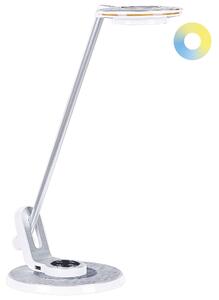 LED stolová lampa strieborná kovová kancelárska lampa s nastaviteľným ramenom a stmievačom USB port