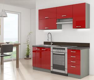 Kuchyňa do paneláku 180/180 cm RUOLAN 2 - šedá / lesklá červená