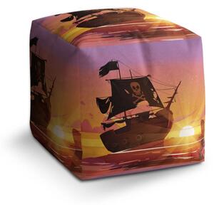 Sablio Taburet Cube Pirátska loď pri západe slnka - 40x40x40 cm