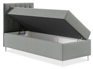 Boxspringová jednolôžková posteľ 80x200 PORFIRO 1 - biela ekokoža / šedá, ľavé prevedenie + topper ZDARMA