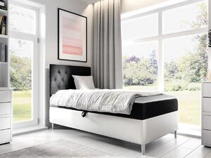 Boxspringová jednolôžková posteľ 100x200 PORFIRO 1 - biela ekokoža / čierna, ľavé prevedenie + topper ZDARMA