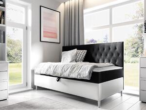 Boxspringová jednolôžková posteľ 90x200 PORFIRO 2 - biela ekokoža / čierna + topper ZDARMA