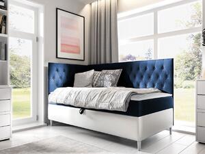 Boxspringová jednolôžková posteľ 80x200 PORFIRO 3 - biela ekokoža / modrá 1, ľavé prevedenie + topper ZDARMA