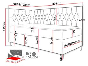 Boxspringová jednolôžková posteľ 90x200 PORFIRO 3 - biela ekokoža / hnedá 1, ľavé prevedenie + topper ZDARMA