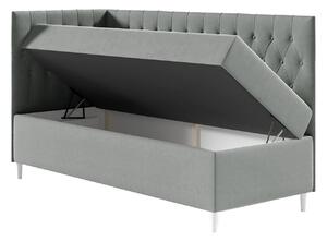 Boxspringová jednolôžková posteľ 80x200 PORFIRO 3 - biela ekokoža / modrá 1, ľavé prevedenie + topper ZDARMA