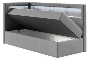 Kontinentálna jednolôžková posteľ 100x200 RAMIRA 3 - biela ekokoža / modrá 1, ľavé prevedenie + topper ZDARMA