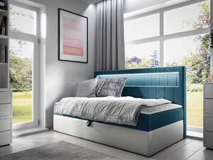 Boxspringová jednolôžková posteľ 80x200 RAMIRA 2 - biela ekokoža / modrá 2 + topper ZDARMA