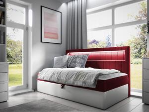 Boxspringová jednolôžková posteľ 100x200 RAMIRA 2 - biela ekokoža / červená + topper ZDARMA
