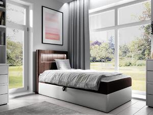 Kontinentálna jednolôžková posteľ 100x200 RAMIRA 1 - biela ekokoža / hnedá 1, ľavé prevedenie + topper ZDARMA