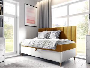 Kontinentálna jednolôžková posteľ 100x200 ROCIO 2 - biela ekokoža / žltá + topper ZDARMA