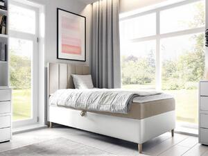 Hotelová jednolôžková posteľ 100x200 ROCIO 1 - biela ekokoža / béžová, ľavé prevedenie + topper ZDARMA