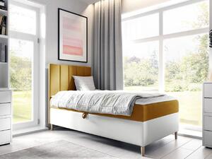 Hotelová jednolôžková posteľ 80x200 ROCIO 1 - biela ekokoža / žltá, ľavé prevedenie + topper ZDARMA