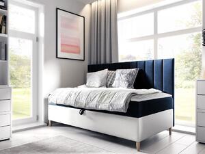 Kontinentálna jednolôžková posteľ 90x200 ROCIO 2 - biela ekokoža / modrá 1 + topper ZDARMA