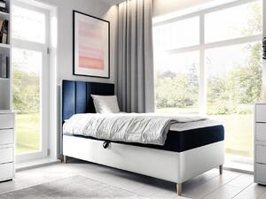 Hotelová jednolôžková posteľ 80x200 ROCIO 1 - biela ekokoža / modrá 1, ľavé prevedenie + topper ZDARMA