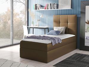 Hotelová jednolôžková posteľ 90x200 ROSALINDE - hnedá ekokoža, ľavé prevedenie + topper ZDARMA
