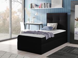 Hotelová jednolôžková posteľ 90x200 ROSALINDE - čierna ekokoža, ľavé prevedenie + topper ZDARMA