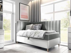 Boxspringová jednolôžková posteľ 80x200 ROCIO 3 - biela ekokoža / šedá, ľavé prevedenie + topper ZDARMA