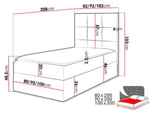 Hotelová jednolôžková posteľ 80x200 ROSALINDE - šedá ekokoža, ľavé prevedenie + topper ZDARMA