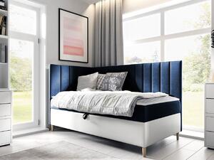 Boxspringová jednolôžková posteľ 80x200 ROCIO 3 - biela ekokoža / modrá 1, ľavé prevedenie + topper ZDARMA