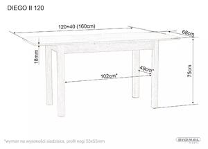 Signal Jedálenský stôl DIEGO II, dub SONOMA, 120(160)x68