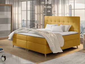 Boxspringová dvojlôžková posteľ 140x200 SERAFIN - žltá + topper ZDARMA