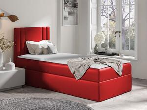 Americká jednolôžková posteľ 90x200 VITORIA MINI - červená ekokoža, ľavé prevedenie + topper ZDARMA