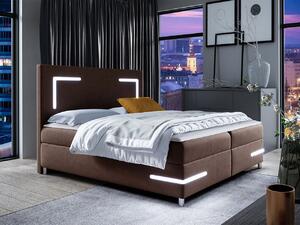 Boxspringová manželská posteľ 180x200 MADENA - hnedá + topper a LED osvetlenie ZDARMA