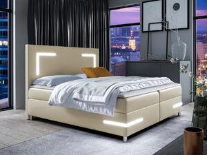 Boxspringová manželská posteľ 200x200 MADENA - béžová ekokoža + topper a LED osvetlenie ZDARMA