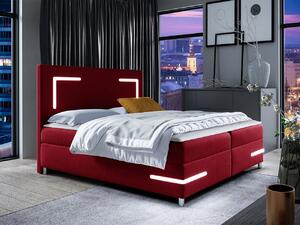 Boxspringová manželská posteľ 180x200 MADENA - červená + topper a LED osvetlenie ZDARMA