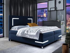 Boxspringová manželská posteľ 200x200 MADENA - modrá + topper a LED osvetlenie ZDARMA