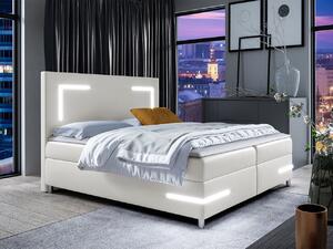 Boxspringová manželská posteľ 180x200 MADENA - biela ekokoža + topper a LED osvetlenie ZDARMA