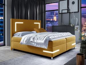 Boxspringová manželská posteľ 140x200 MADENA - žltá + topper a LED osvetlenie ZDARMA