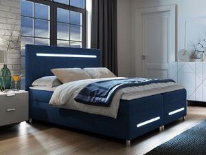 Boxspringová manželská posteľ 140x200 MARIELA - modrá + topper a LED osvetlenie ZDARMA