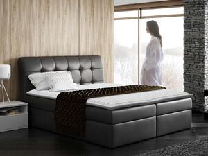 Hotelová manželská posteľ 200x200 LUPE - čierna eko koža + topper ZDARMA