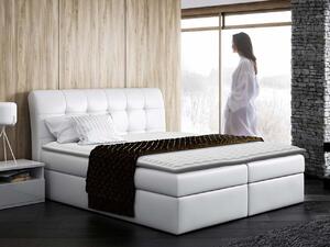 Hotelová manželská posteľ 160x200 LUPE - biela eko koža + topper ZDARMA