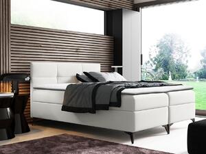 Americká manželská posteľ 160x200 MERCHE - biela ekokoža + topper ZDARMA